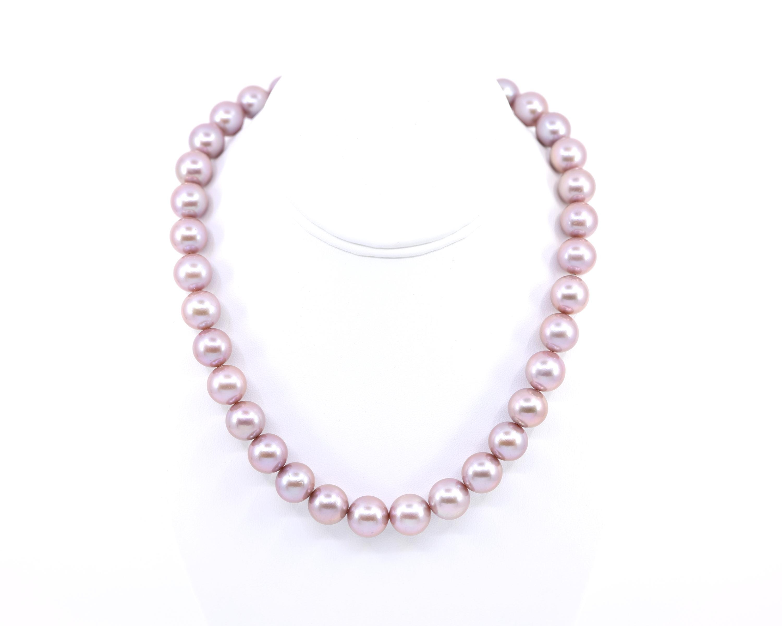 ピンクエジソンパールネックレス、大粒13mmラウンドモーブパール
