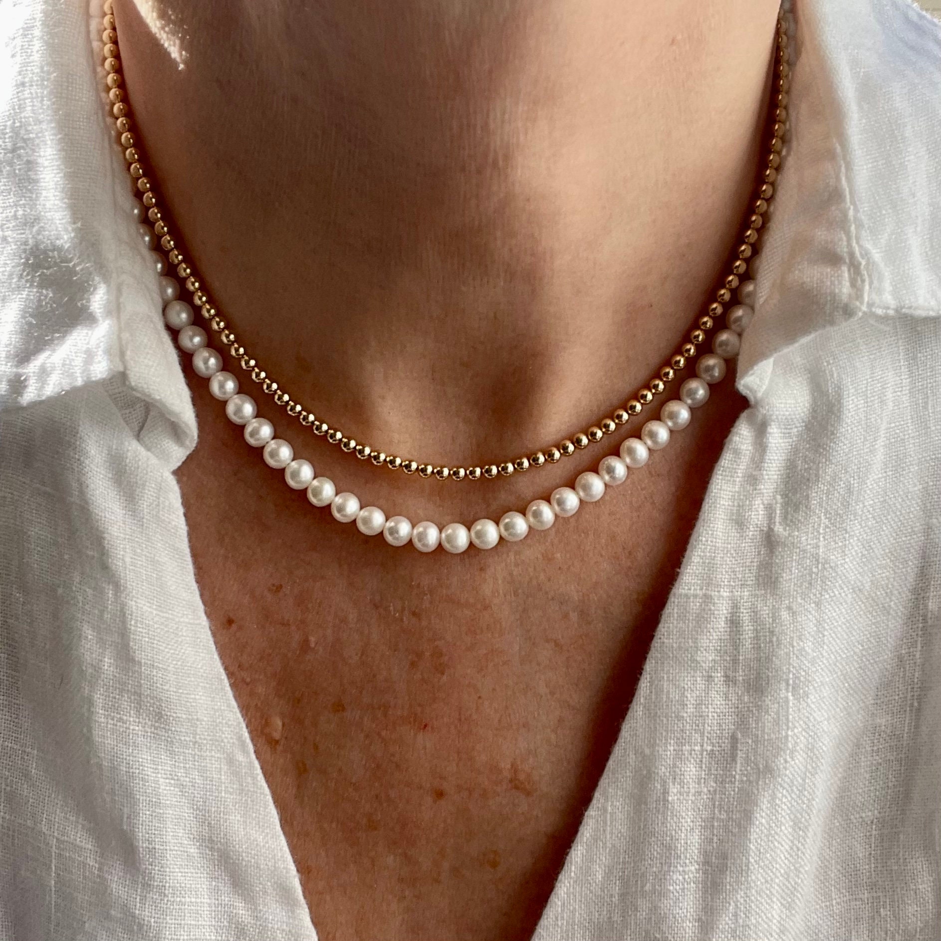 Collana Girocollo Vintage Con Perle E Catena Oro | Minimalista, Fluttuante | Gioiello Da Sposa E Ragazza