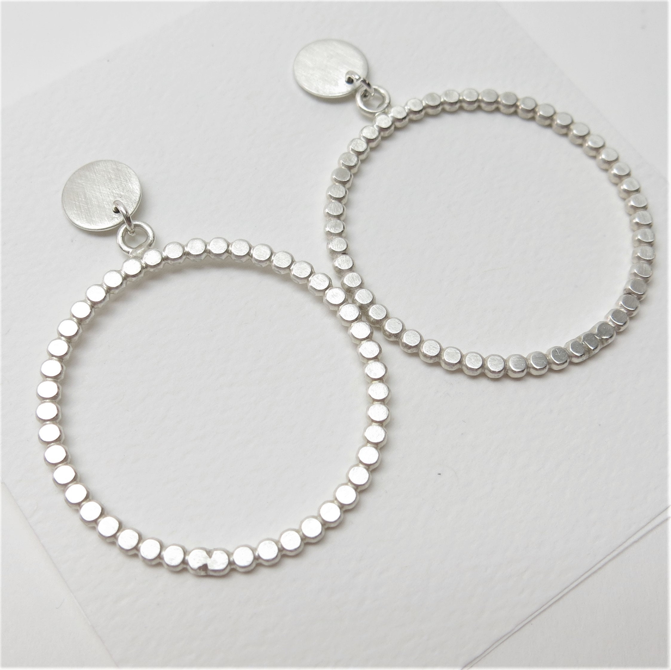 Large Sterling Silver Beaded Wire Hoop Earrings With Post Etsy