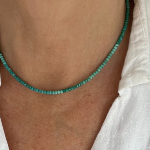 2mm Micro Faceted Blue Green Ombre Turquoise Necklace, Tiny Dainty Small Minimalist Layering Silver Or Gold Modern Beaded Gemstone Choker