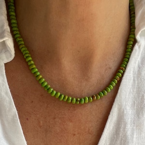 Lime Green Turquoise Necklace: Kingman Mohave Rondelle Beads, Southwestern Choker