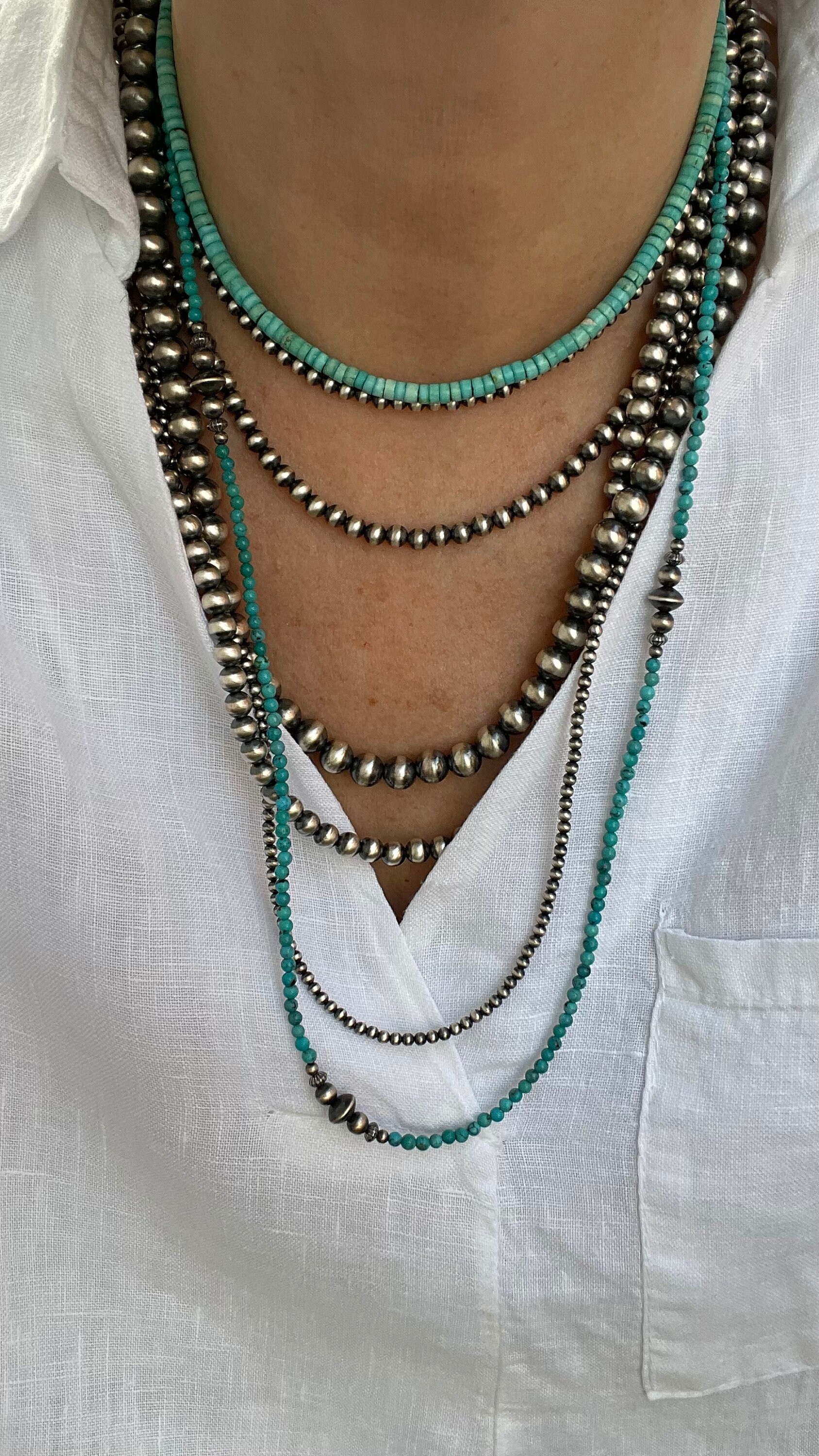 4mm Navajo Pearls Necklace, Real Genuine .925 Sterling 4mm Navajo Pearls Necklace, Real Genuine .925 Sterling
