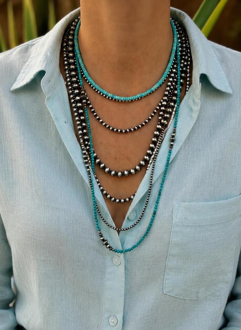 NAVAJO ネックレス 4mm Sterling Silver Navajo Pearl Style Bead Necklace, Southwest