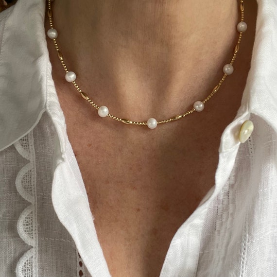 6mm Freshwater Pearl Necklace Tiny Small Round Gold Fill - Etsy