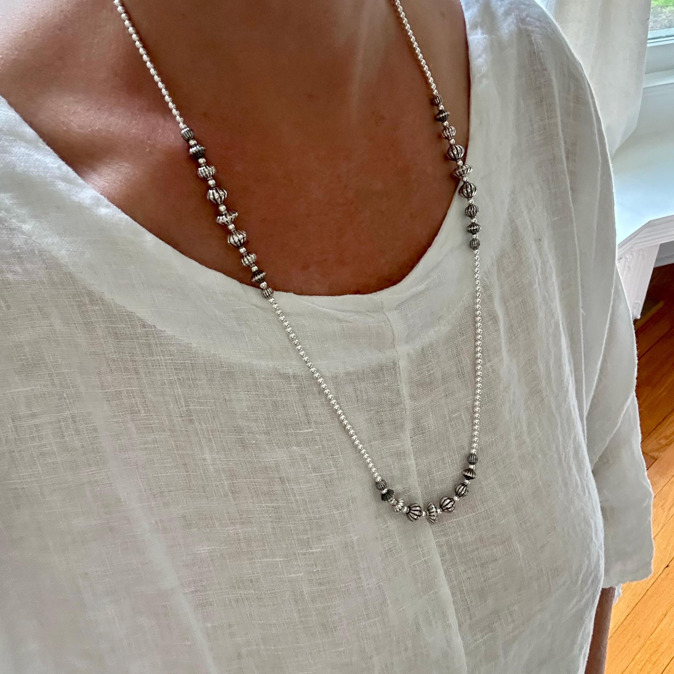 Sterling Silver Navajo Pearl Necklace | Handmade Graduated Disk