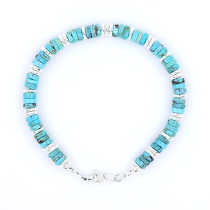 Arizona Turquoise Heishi Bracelet | 6mm Blue Green Turquoise | Sterling Silver Beaded Bracelet | Minimalist Unisex Jewelry | Stacker Gift