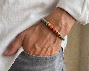 Spiny Oyster & Turquoise Heishi Bracelet, 6mm Beads, Southwestern Gemstone Jewelry