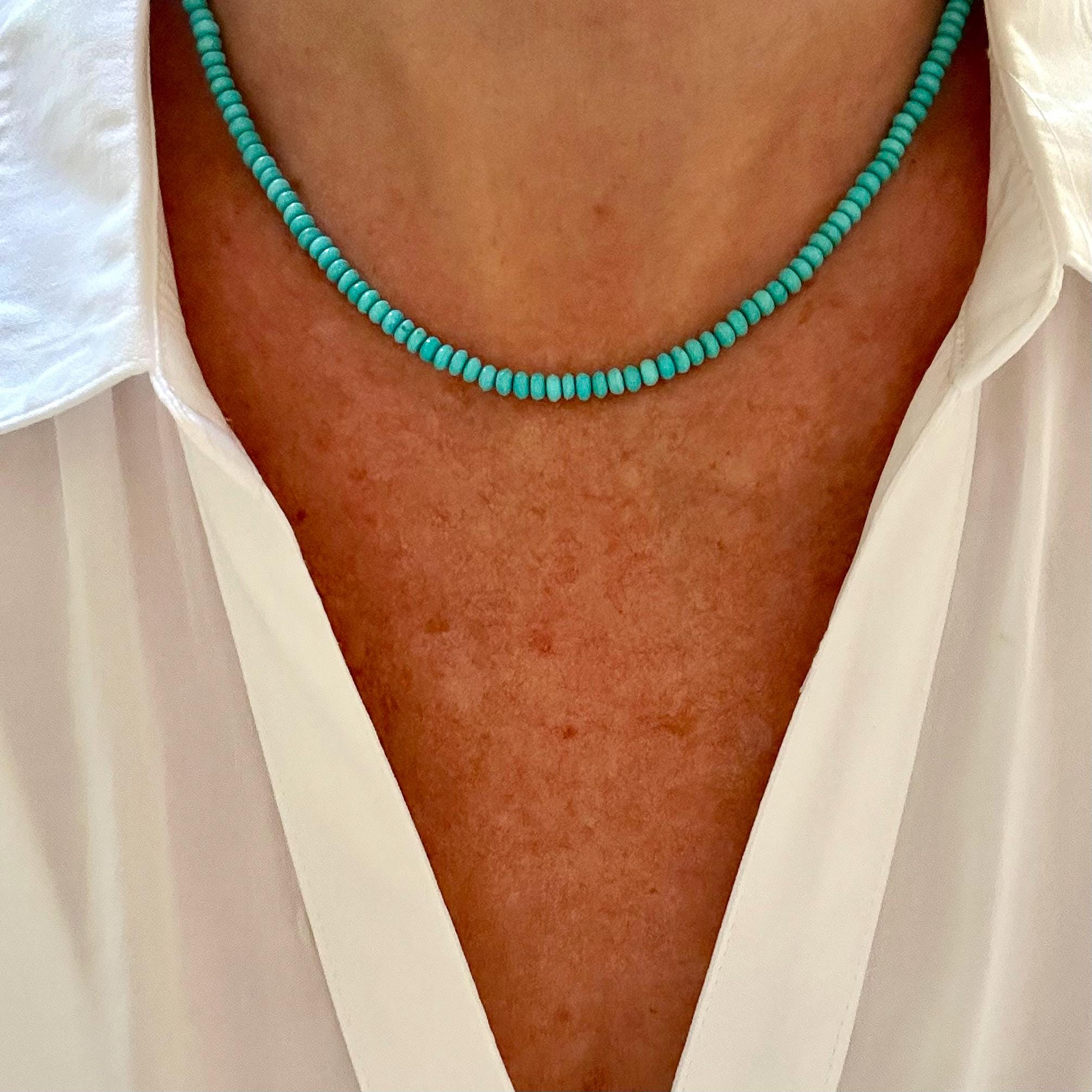 Sleeping Beauty Turquoise Necklace, Robin's Egg Blue, 4mm Rondelle Beads, Modern Minimal Dainty, Natural Genuine Choker, Silver or Gold