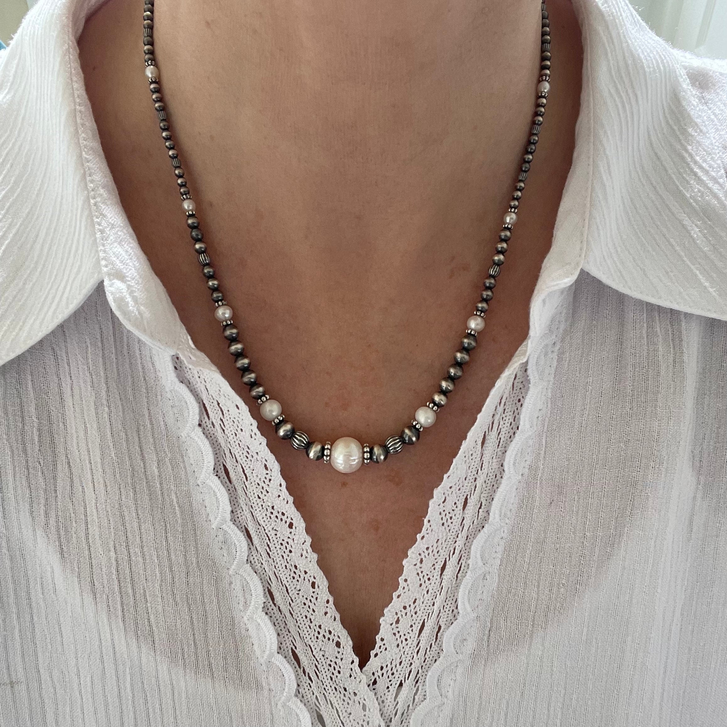 Graduated White Freshwater Pearl & Sterling Silver Necklace, 4 