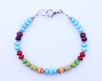 マルチカラーブルーキングマンターコイズとシルバーブレスレット