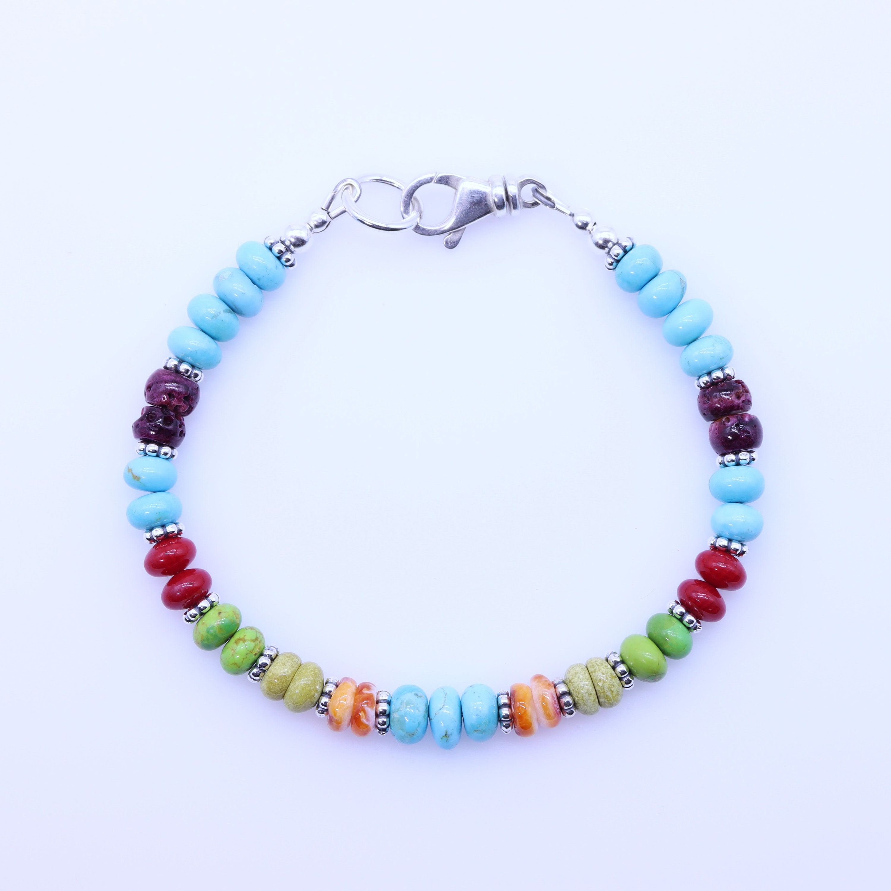 マルチカラーブルーキングマンターコイズとシルバーブレスレット