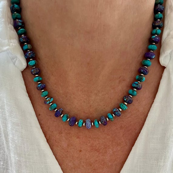 Dynamic Native American Navajo Dry Creek Turquoise Sterling Silver Signed Necklace Dynamic Native American Navajo Dry Creek Turquoise Sterling Silver Signed Necklace