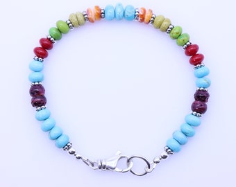 マルチカラーブルーキングマンターコイズとシルバーブレスレット