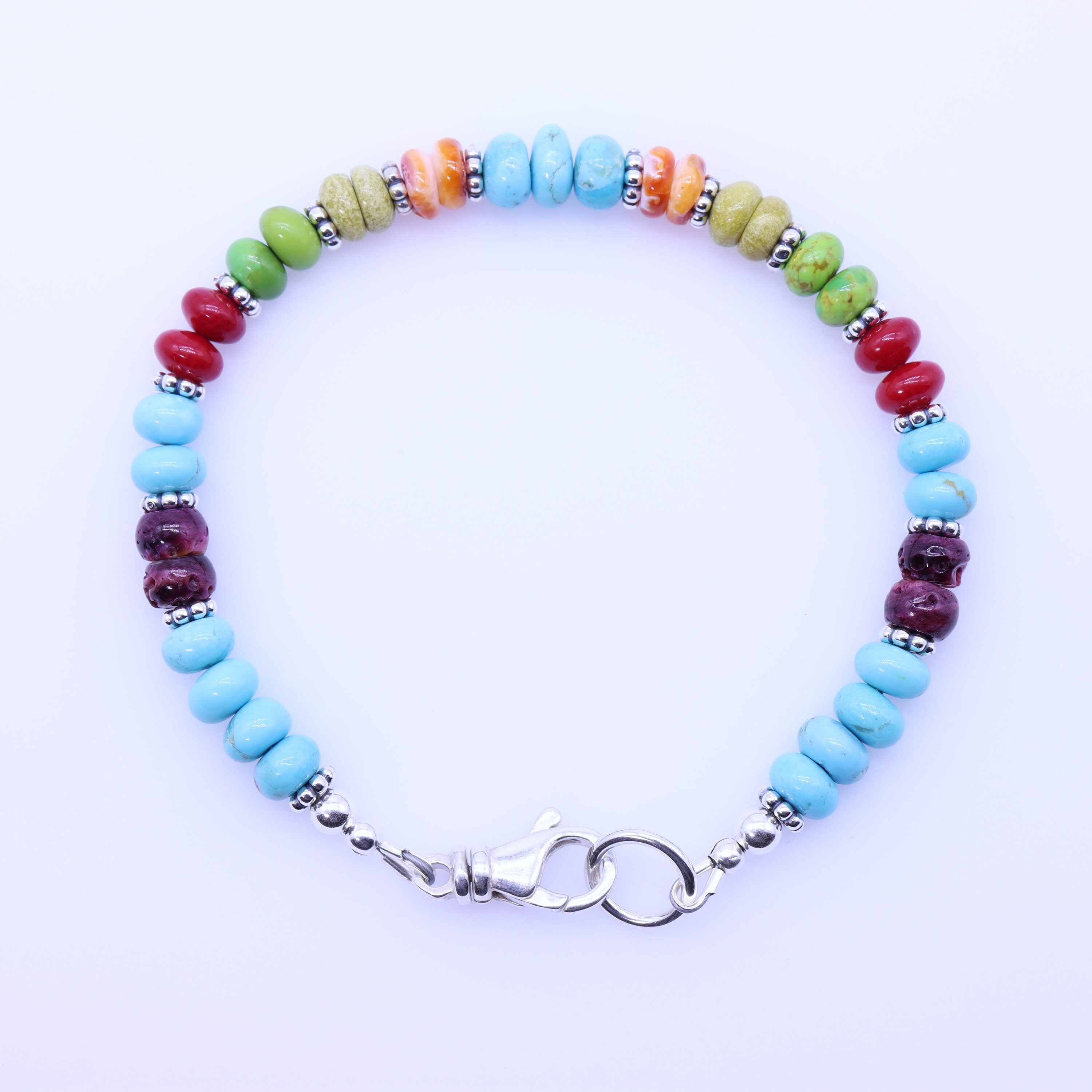 マルチカラーブルーキングマンターコイズとシルバーブレスレット