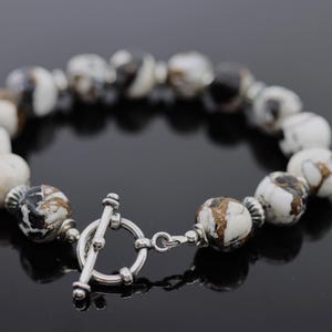 Rare White Buffalo Turquoise Bracelet | Black and White Turquoise Beads | Sterling Silver Clasp | Handmade Southwest Gemstone Jewelry Gift