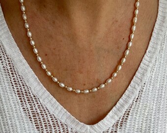 Freshwater Rice Pearl Choker - Mini Pearl Bead Necklace - Pearl Toggle