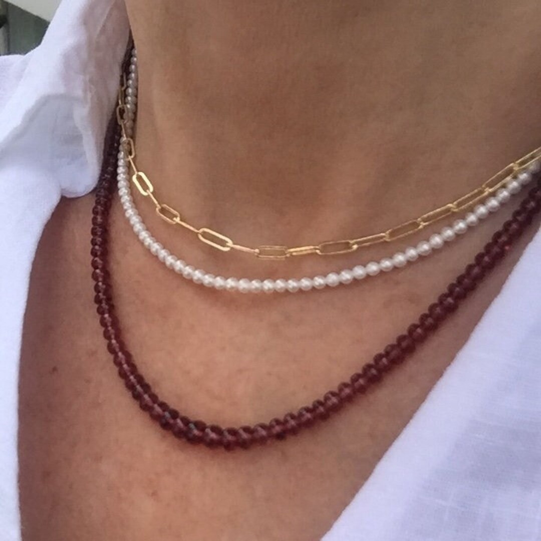 Small 3.1mm 14k Gold Filled Paperclip Chain Necklace, Gold Choker Layering Necklace, Rectangular