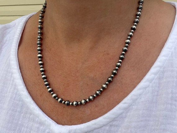 Navajo Pearls Necklace, 4mm & 6mm Alternating Sterling Silver