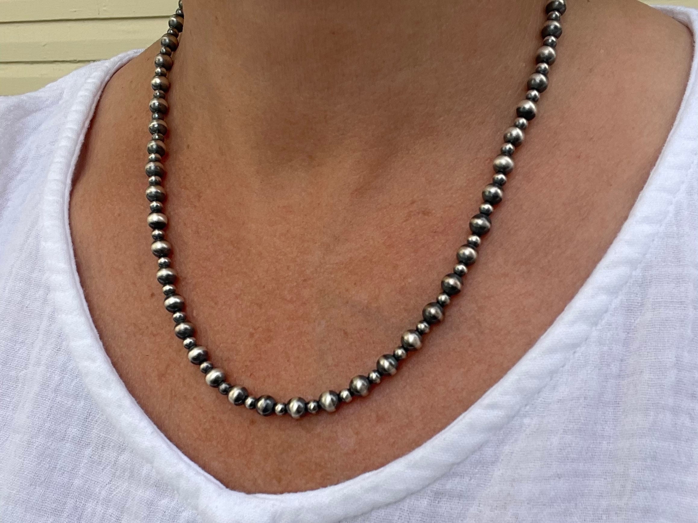 4 & 6mm Modern Navajo Pearls Necklace, Sterling Silver