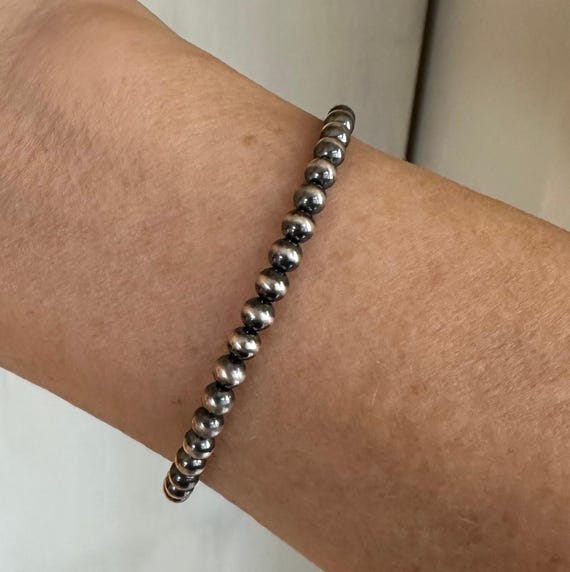 4mm Navajo Pearls Bracelet With Magnetic Clasp, .925 Sterling