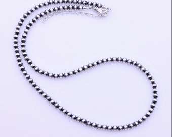4mm Navajo Pearls Necklace, Real Genuine .925 Sterling Silver
