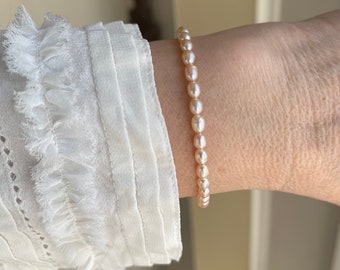 Small Pink Freshwater Pearl Bracelet, Genuine Rice Pearls