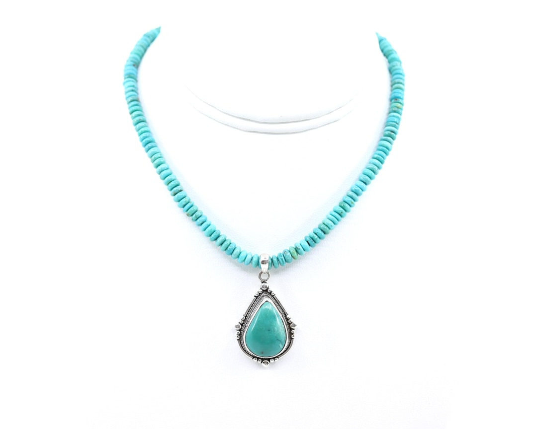 Arizona Turquoise Teardrop Pendant Necklace: Sterling Silver