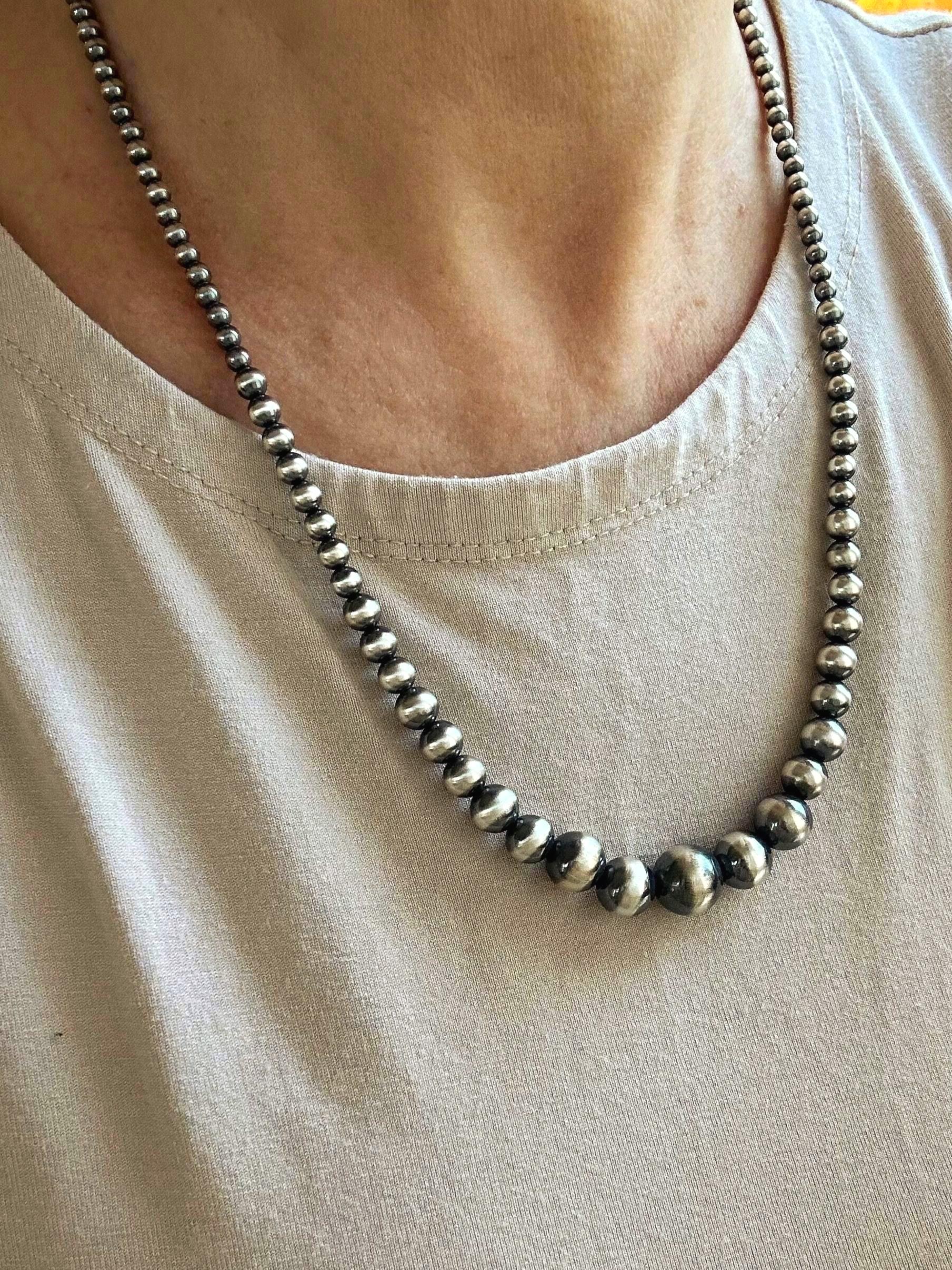 Graduated Sterling Silver Navajo Pearls Necklace | 4mm to 12mm