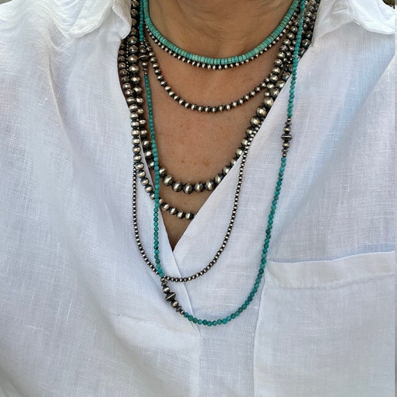 Item #887K- XLG Navajo Turquoise Nuggets/Heishi Beads Necklace  w/Turquoise,Coral and Mother of Pearl Beaded Jaclas —Men's and Women's  Turquoise Necklaces ~ Native American Necklaces