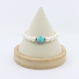 Natural Kingman Turquoise and Freshwater Pearl Bracelet | AAA Baroque Pearls | Sterling Silver Bracelet | Gift for Her, Wife Girlfriend