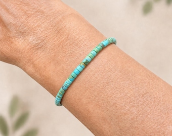 4mm Kingman Turquoise Heishi Bracelet | 14K Gold or Sterling Silver | Minimalist Gemstone Wristlet