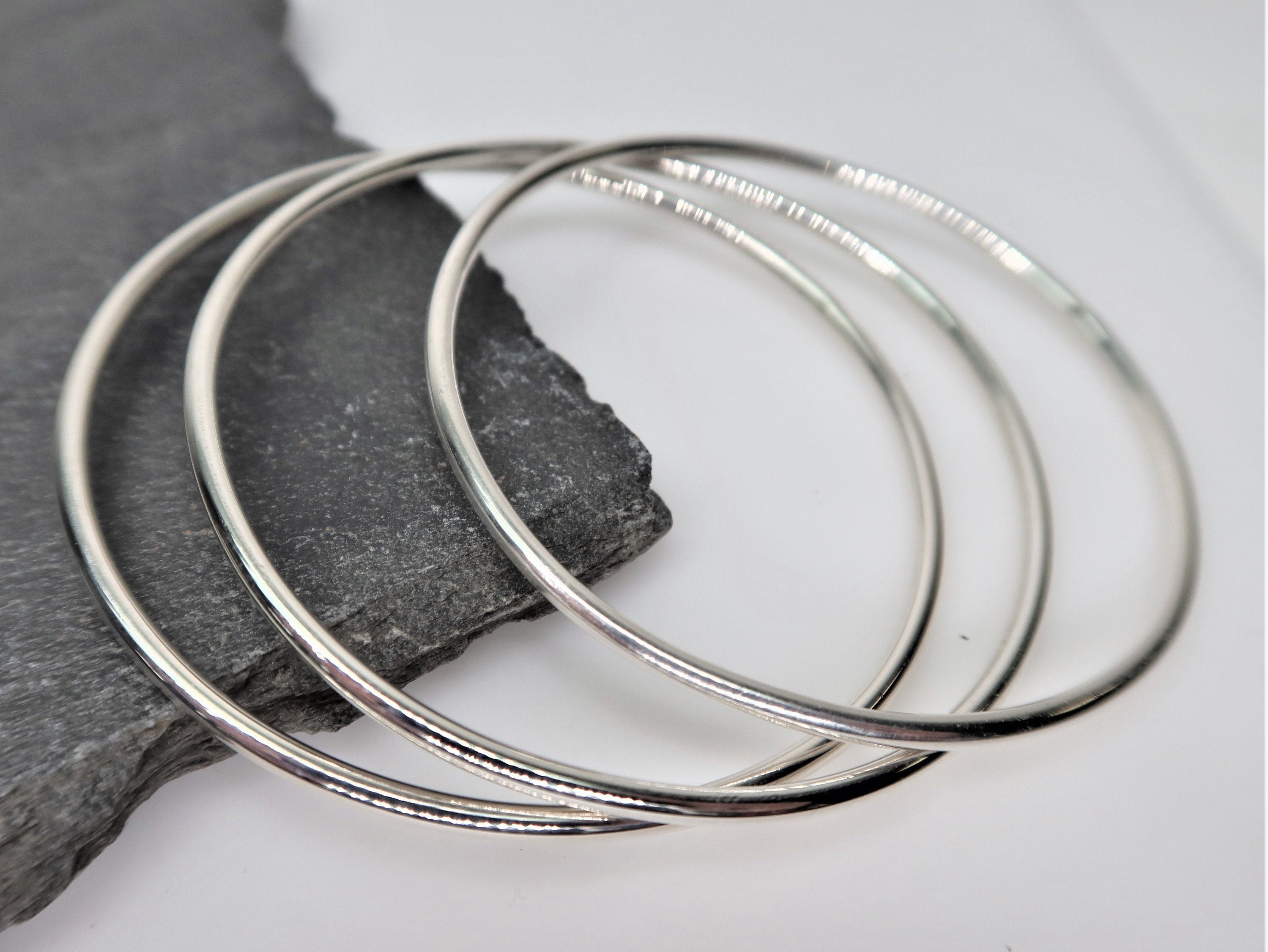 Set of 3 Heavy Solid Sterling Silver Round Bangle Bracelets | Etsy