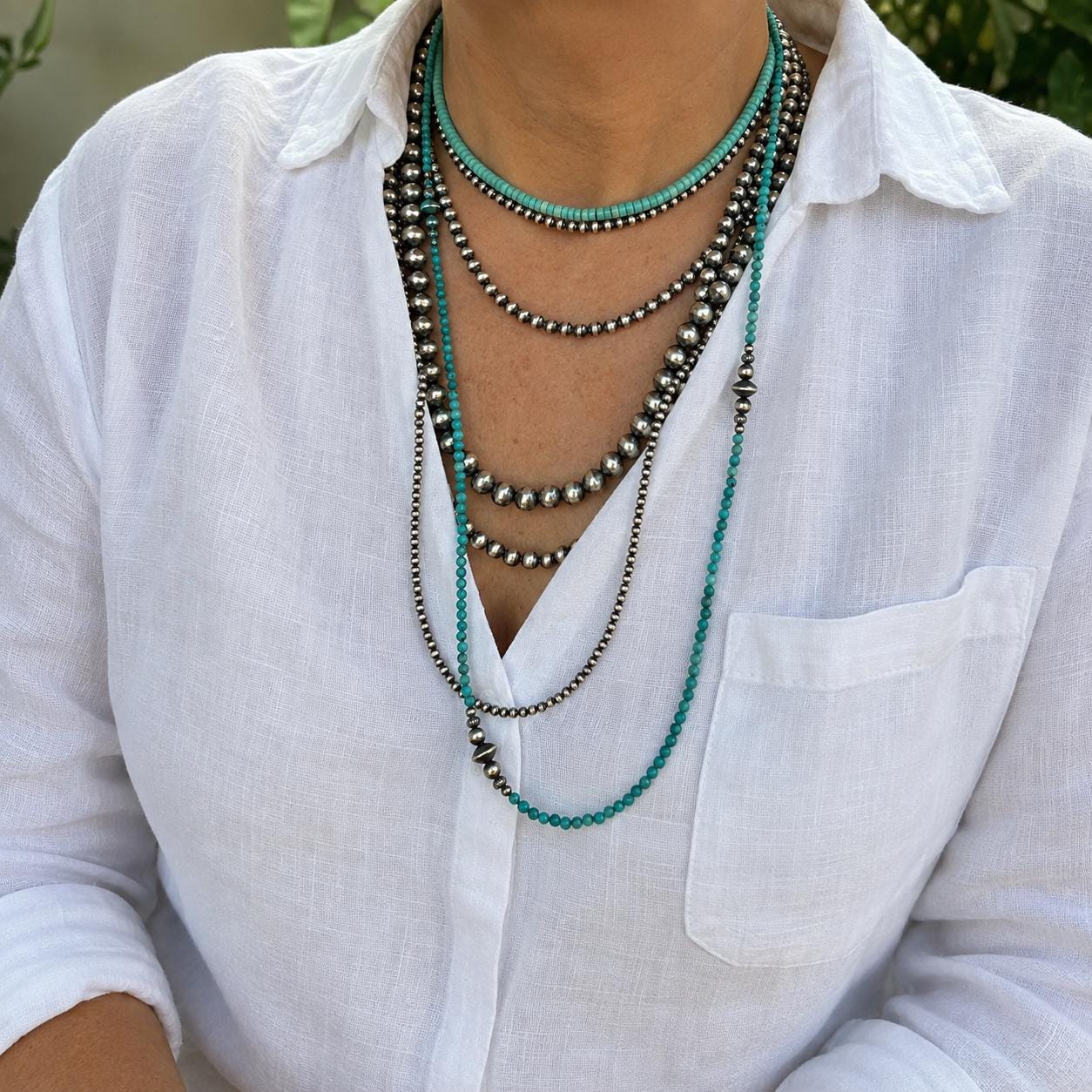 4mm Sterling Silver Navajo Pearl Style Bead Necklace, Southwest