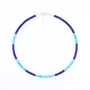 Kingman Turquoise Heishi Necklace: Lapis Lazuli Gemstone Choker