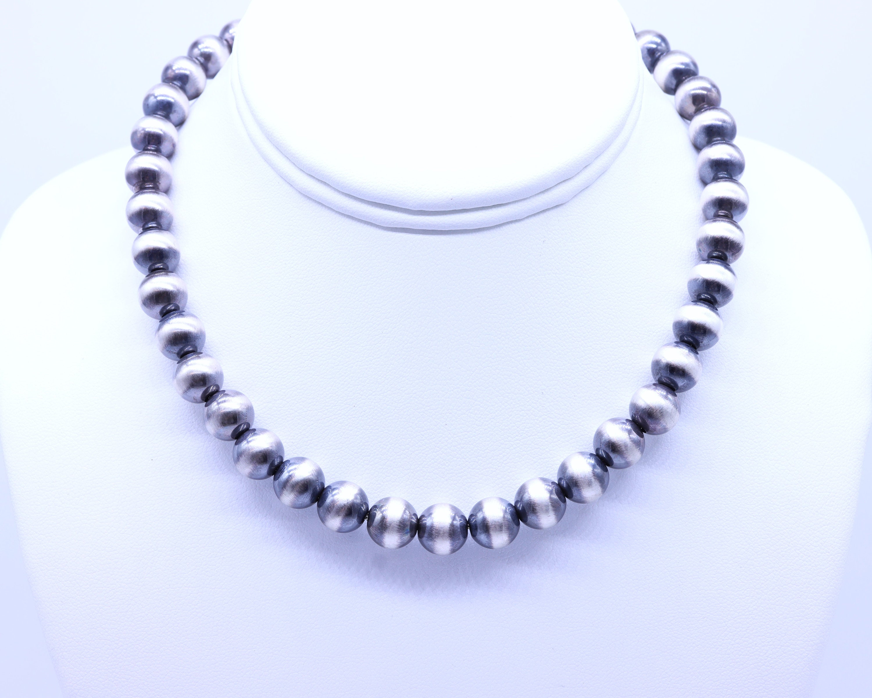 10mm Navajo Pearl Style Necklace, Real Genuine .925 Sterling 10mm Navajo Pearl Style Necklace, Real Genuine .925 Sterling