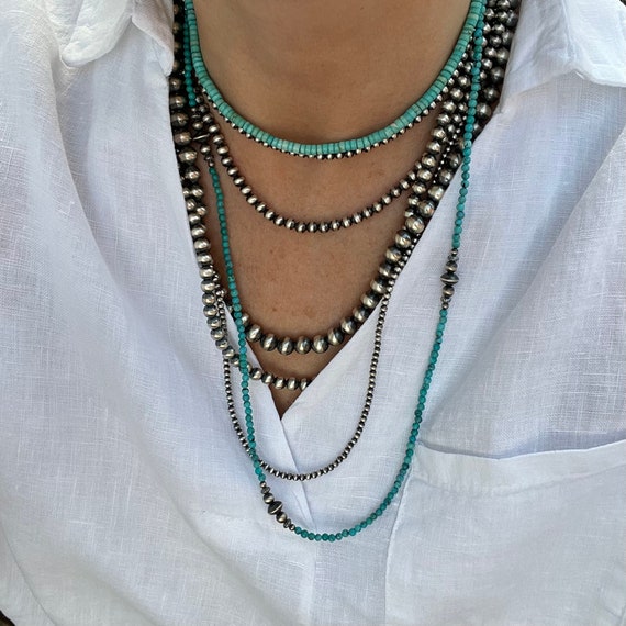 アクセサリー Navajo Silver Beads Necklace Sterling Silver Navajo Pearl Necklace | 3mm Beads