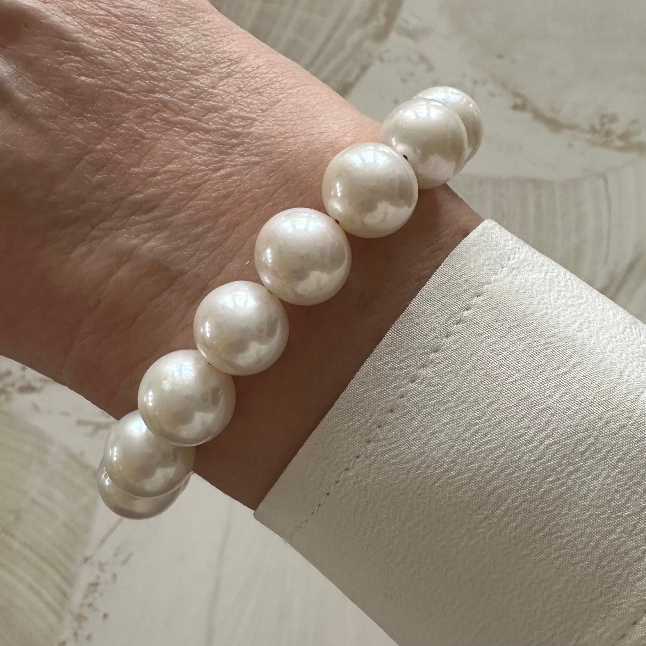 White Edison Pearl Bracelet, 13mm Huge Big Large Round Pearls, Layering Bracelet, Unique Large Formal Jewelry, Bracelet Gift for Her Women's