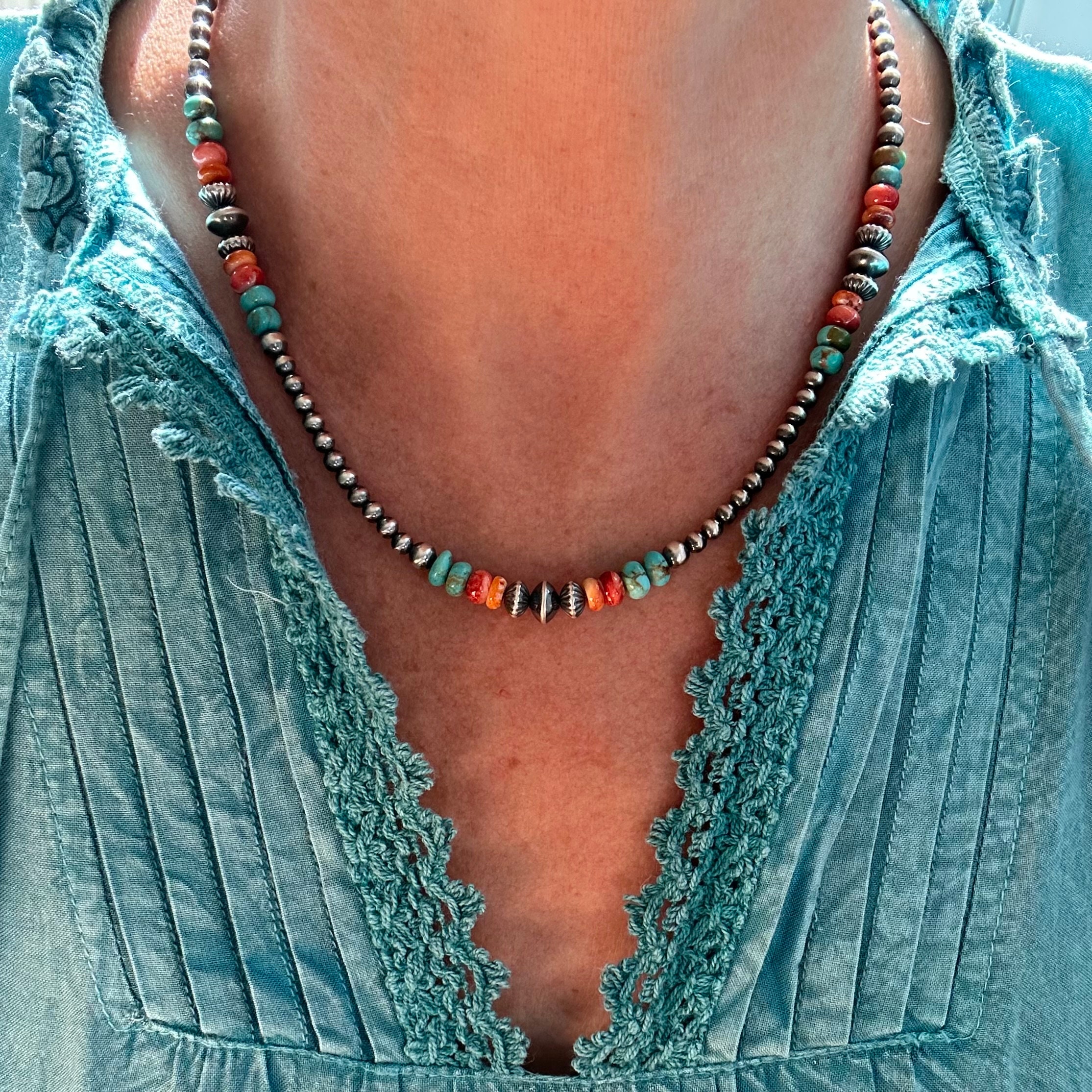 Navajo Silver + Raw Turquoise Beaded Necklace — FORM Atelier