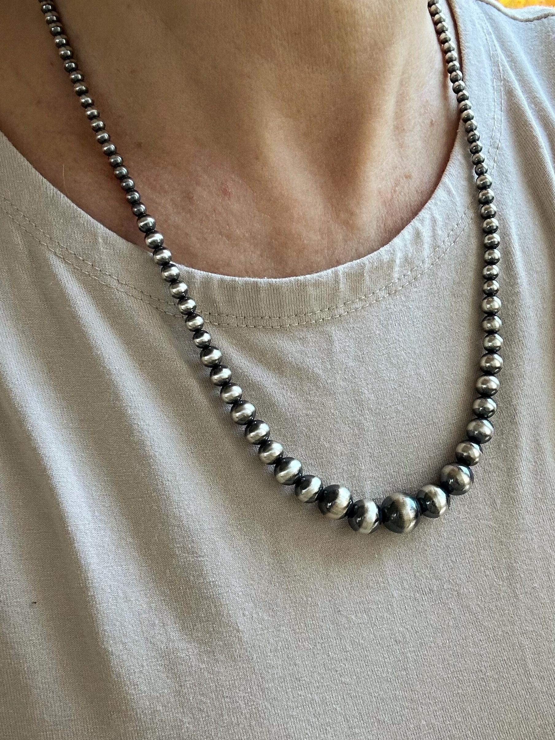 グラデーションスターリングシルバーナバホパールネックレス | 4mm