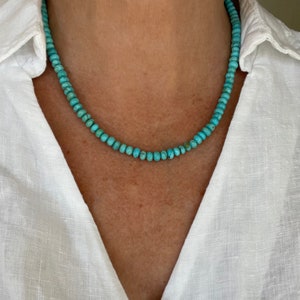 5mm Natural Kingman Arizona Blue Green Turquoise Rondelle Gemstone Beaded Modern Minimal Southwest Navajo Boho Choker Necklace, Gift for her