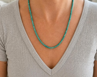 Kingman Blue Turquoise Necklace | 4mm Round AAA Natural Arizona Turquoise | Southwestern Gemstone Choker