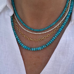 6mm Blue Kingman Turquoise Beaded Necklace, Genuine Natural Blue Turquoise Boho Choker Necklace, 6mm Gemstone Necklace, Turquoise Jewelry