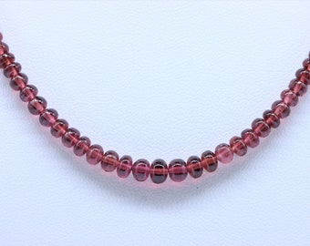 Red Rhodolite Garnet Graduated Beaded Necklace, 3-4.5mm Smooth Rondelle Gemstone Necklace, Pinkish Red Garnet Boho Necklace Gold or Silver