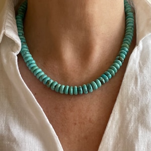 10mm Kingman Turquoise Necklace, Genuine Blue Green Big Huge Large Rondelle Bead Gemstone Healing Southwestern Navajo Turquoise Choker, Gift
