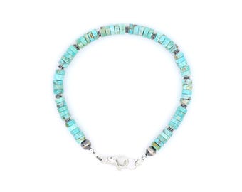 5mm Blue Green Arizona Turquoise Heishi Bracelet | Sterling Silver Southwestern Accents