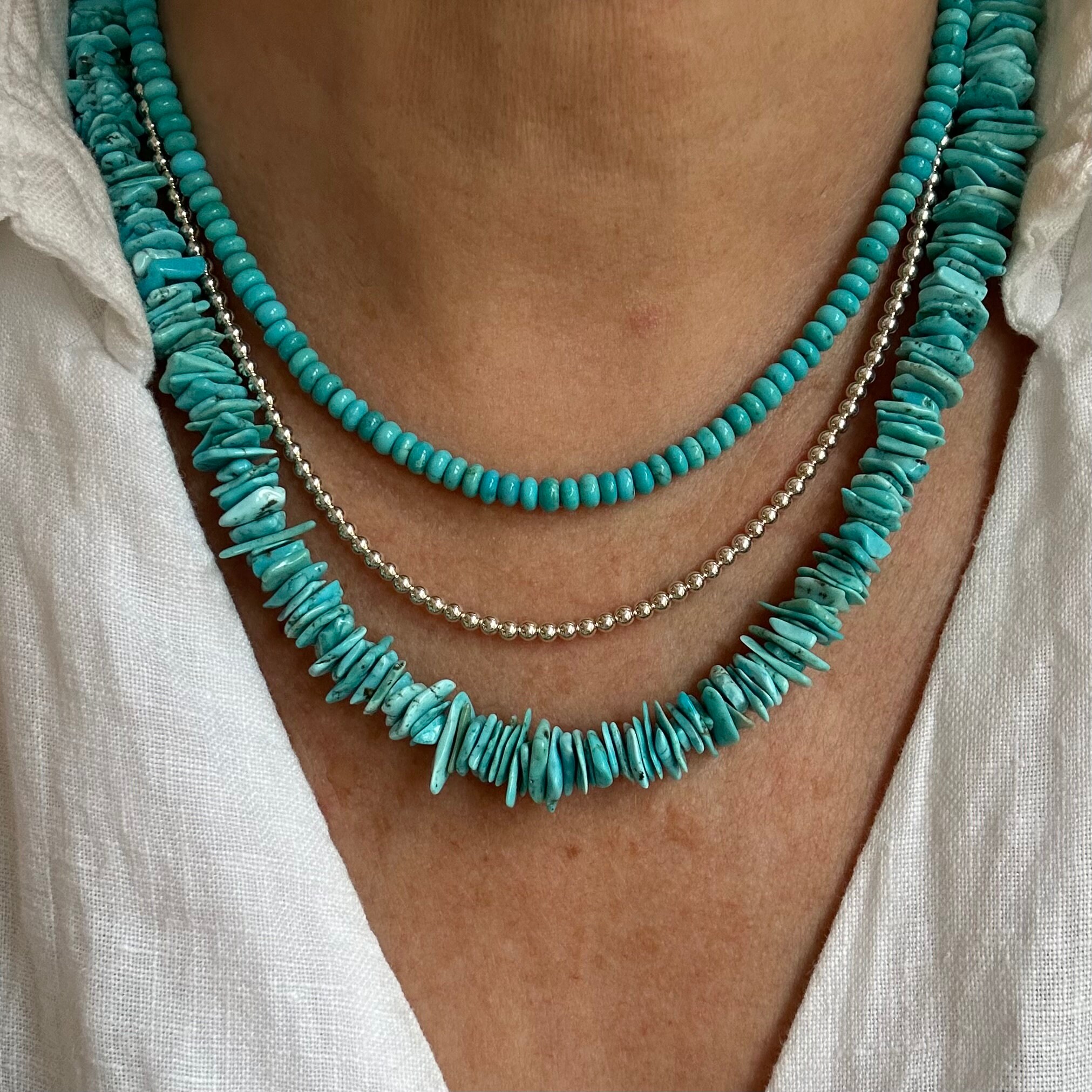 ネックレス・チョーカー Tropical Beads Necklace Turquoise Chip Wafer Bead Necklace, Genuine Natural Arizona
