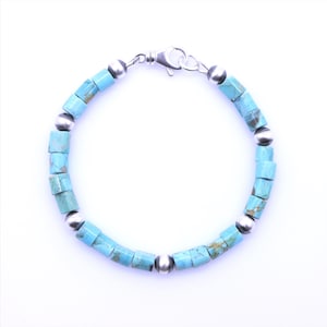 5mm Kingman Turquoise Heishi Bracelet | Sterling Silver Navajo Pearls, Southwest