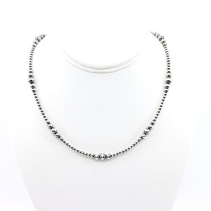 Sterling Silver Navajo Pearls Bead Wave Necklace, Dainty Delicate Southwestern Oxidized Graduated Navajo Pearls Choker, .925 Sterling Silver