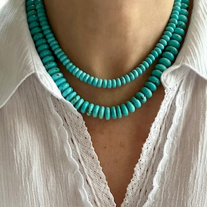 11mm Arizona Turquoise Necklace, AAA+ High Grade Tropical Ocean Blue Turquoise Rondelle Gemstone Choker, Rich Regal Modern Fashion Jewelry