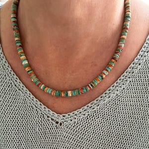 Arizona Turquoise Necklace, Spiny Oyster Heishi Choker, Sterling Silver 14k Solid Gold, Multi Color Gemstones, Gift for Woman, Man, Unisex
